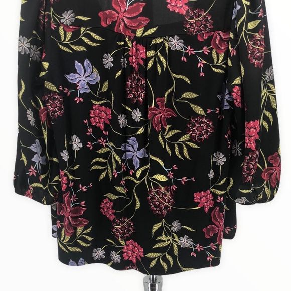 Dolan Dark Moody Floral Square Neck 3/4 Sleeve Top Blouse size Small Petite - Picture 8 of 14
